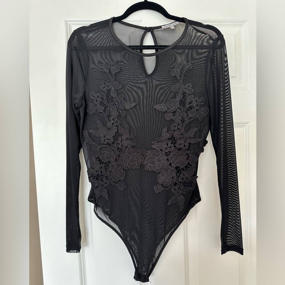 Charlotte Russe Black Floral Mesh Bodysuit
